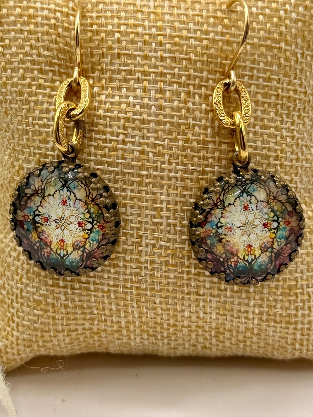 Gold-Tone Multicolor Floral Mandala Drop Earrings